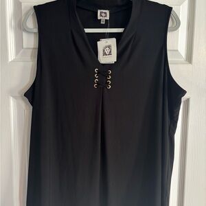 Anne Klein Black Sleeveless Top with Gold Accents